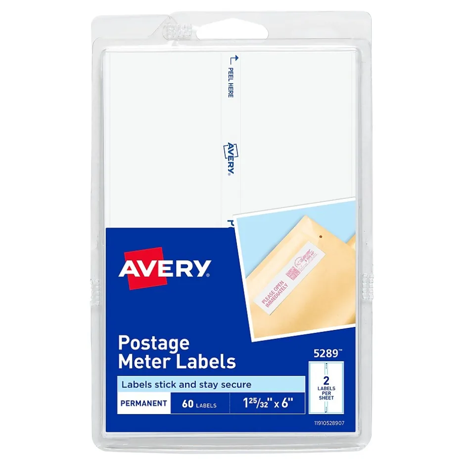 Avery Postage Meter Shipping Labels, Matte White, 1 25/32" x 6", White, 60 Labels/Pack (5289)* Shipping Labels