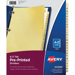 Avery Pre-Printed Paper Dividers with Laminated Tabs, A-Z Tabs, Buff, Copper Reinforced (24280)