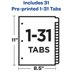 Avery Pre-Printed Paper Dividers with Laminated Tabs, 1-31 Tabs, Buff, Gold Reinforced (11308) Clearance