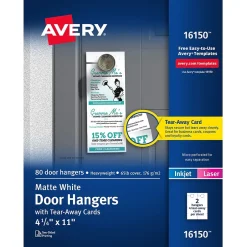 Printable Door Hangers with Tear-Away Cards, 4 1/4" x 11", Matte White, Laser/Inkjet, 80/Pack (16150) Business Cards