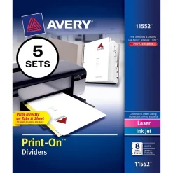 Avery Print-On Paper Dividers, 8 Tabs, White, 5 Sets/Pack (11552) Clearance