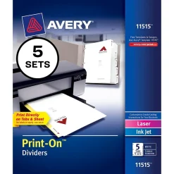Avery Print-On Paper Dividers, 5 Tabs, White, 5 Sets/Pack (11515) New