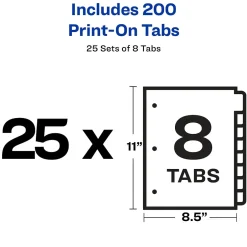 Avery Print-On Paper Dividers, 8 Tabs, White, 25 Sets/Pack (11554) Outlet