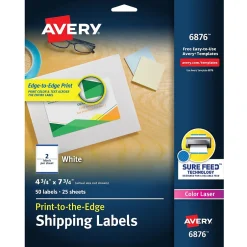 Avery Print-to-the-Edge Color Laser Shipping Labels, 4-3/4" x 7-3/4", White, 50 Labels/Pack (6876)* Shipping Labels