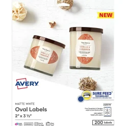 Avery Print-to-the-Edge Laser/Inkjet Oval Labels, 2" x 3-1/3", White, 200 Labels/Pack (22570) Best