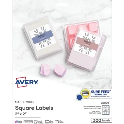 Avery Print-to-the-Edge Laser/Inkjet Square Labels, 2" x 2", White, 300 Labels/Pack (22806)* Shipping Labels