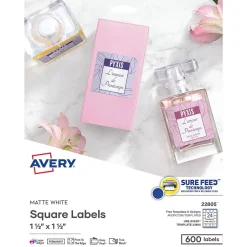 Avery Print-to-the-Edge Laser/Inkjet Square Labels, 1 1/2" x 1 1/2", White, 600 Labels/Pack (22805)* Shipping Labels