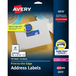 Avery Print-to-the-Edge Laser Address Labels, 3/4" x 2-1/4", White, 750 Labels/Pack (6870)* Address Labels