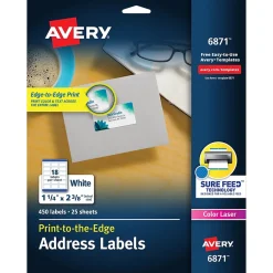 Avery Print-to-the-Edge Laser Address Labels, 1-1/4" x 2-3/8", White, 450 Labels/Pack (6871)* Address Labels