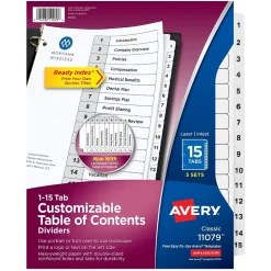 Avery Ready Index Customizable Table Of Contents Preprinted Paper Dividers, 15-Tab, White, 3 Sets/Pack (11079) Online