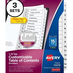 Avery Ready Index Customizable Table Of Contents Preprinted Paper Dividers, 15-Tab, White, 3 Sets/Pack (11079) Online