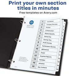 Avery Ready Index Customizable Table Of Contents Preprinted Paper Dividers, 15-Tab, White, 3 Sets/Pack (11079) Online