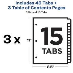 Avery Ready Index Customizable Table Of Contents Preprinted Paper Dividers, 15-Tab, White, 3 Sets/Pack (11079) Online