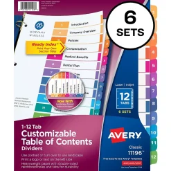 Avery Ready Index Numeric Paper Dividers, 12-Tab, Multicolor, 6/Pack (11196) Sale