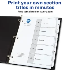 Avery Ready Index Table of Contents Paper Dividers, 1-5 Tabs, White, 6 Sets/Pack (11821) Hot