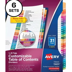 Avery Ready Index Table of Contents Paper Dividers, 1-31 Tabs, Multicolor, 6 Sets/Pack (11831) Sale
