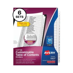 Avery Ready Index Table of Contents Paper Dividers, 1-31 Tabs, White, 6 Sets/Pack (11827) Online