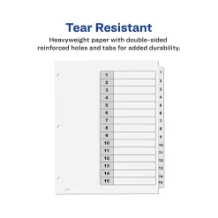 Avery Ready Index Table of Contents Paper Dividers, 1-15 Tabs, White, 6 Sets/Pack (11825)
