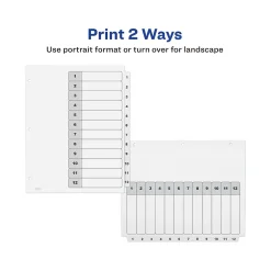 Avery Ready Index Table of Contents Paper Dividers, 1-12 Tabs, White, 6 Sets/Pack (11824) New