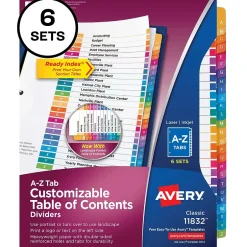 Avery Ready Index Table of Contents Pre-Printed Paper Divider, A-Z Tabs , Multicolor, 6 Sets (11832) Sale