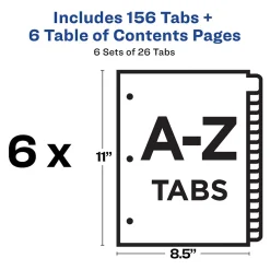 Avery Ready Index Table of Contents Pre-Printed Paper Divider, A-Z Tabs , Multicolor, 6 Sets (11832) Sale