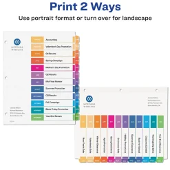 Avery Ready Index Table of Contents Pre-Printed Monthly Paper Divider, Jan-Dec, Multicolor, 6 Sets (11830) Clearance