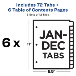 Avery Ready Index Table of Contents Pre-Printed Monthly Paper Divider, Jan-Dec, Multicolor, 6 Sets (11830) Clearance