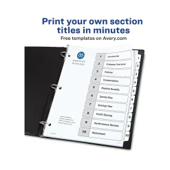 Avery Ready Index Table of Contents Paper Dividers, 1-10 Tabs, White, 6 Sets/Pack (11823) Hot