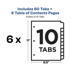 Avery Ready Index Table of Contents Paper Dividers, 1-10 Tabs, White, 6 Sets/Pack (11823) Hot