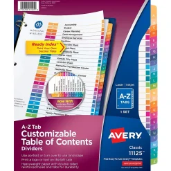 Avery Ready Index Table of Contents Pre-Printed Paper Dividers, A-Z Tabs, Multicolor, 1 Set (11125) Online