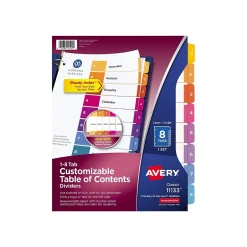 Avery Ready Index Table of Contents Paper Dividers, 1-8 Tabs, Multicolor (11133) Discount