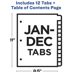 Avery Ready Index Table of Contents Pre-Printed Monthly Paper Divider, Jan - Dec Tabs, Multicolor, 1 Set (11127) New