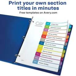 Avery Ready Index Table of Contents Paper Dividers, 1-12 Tabs, Contemporary Multicolor (11847) New
