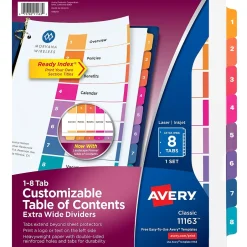 Avery Ready Index Table of Contents Extra-Wide Paper Dividers, 1-8 Tab, Multicolor (11163) Hot