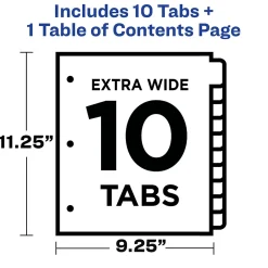 Avery Ready Index Table of Contents Extra-Wide Paper Dividers, 1-10 Tab, Multicolor (11165) Clearance