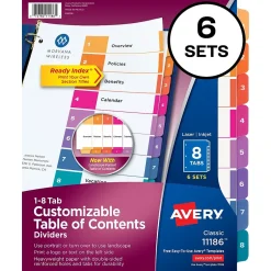 Avery Ready Index Table of Contents Pre-Printed Numeric Paper Divider, 8 Tabs, Multicolor, 6 Sets (11186) Hot