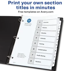 Avery Ready Index Table of Contents Paper Dividers, 1-8 Tabs, White (11132) Clearance