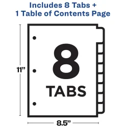Avery Ready Index Table of Contents Paper Dividers, 1-8 Tabs, White (11132) Clearance