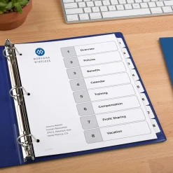 Avery Ready Index Table of Contents Paper Dividers, 1-8 Tabs, White (11132) Clearance