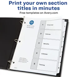 Avery Ready Index Table of Contents Paper Dividers, 1-5 Tabs, White (11130) New