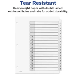 Avery Ready Index Table of Contents Pre-Printed Numeric Paper Divider, 31 Tabs, White, 1 Set (11128/RI21331C) New