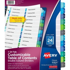 Avery Ready Index Table of Contents Double Column Paper Dividers, 1-24 Tabs, Multicolor (11321) Best