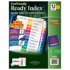 Avery Ready Index Table of Contents EcoFriendly Paper Dividers, 1-12 Tabs, Multicolor, 3 Sets/Pack (11083) Discount