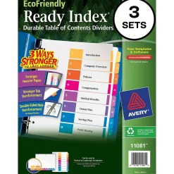 Avery Ready Index Table of Contents EcoFriendly Paper Dividers, 1-8 Tabs, Multicolor, 3 Sets/Pack (11081) Hot