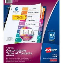 Avery Ready Index Table of Contents Paper Dividers, 1-10 Tabs, Multicolor, 24 Sets/Box (11169) Outlet