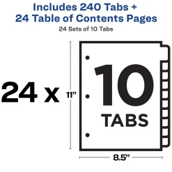 Avery Ready Index Table of Contents Paper Dividers, 1-10 Tabs, Multicolor, 24 Sets/Box (11169) Outlet
