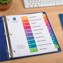 Avery Ready Index Table of Contents Paper Dividers, 1-10 Tabs, Multicolor, 24 Sets/Box (11169) Outlet