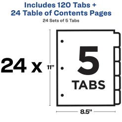 Avery Ready Index Table of Contents Paper Dividers, 1-5 Tabs, Multicolor, 24 Sets/Box (11167) Sale