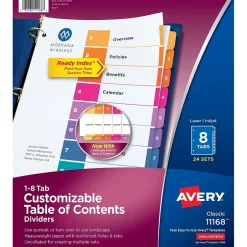 Avery Ready Index Table of Contents Paper Dividers, 1-8 Tabs, Multicolor, 24 Sets/Box (11168) Online