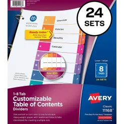 Avery Ready Index Table of Contents Paper Dividers, 1-8 Tabs, Multicolor, 24 Sets/Box (11168) Online